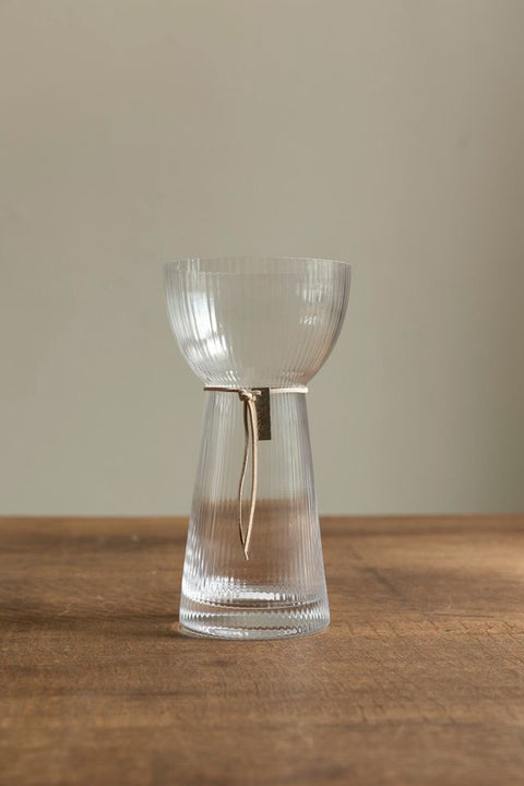 Løkvase - H19cm Riflet Glass