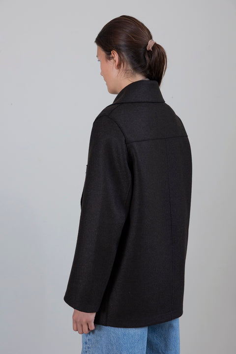 Kåpe - Oversized Sailor Jacket Pressed Wool Quilted Lining Dark Brown