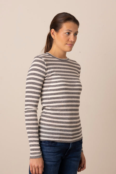 Genser - Agnes Stripe Lyocell Tee Cream/Black
