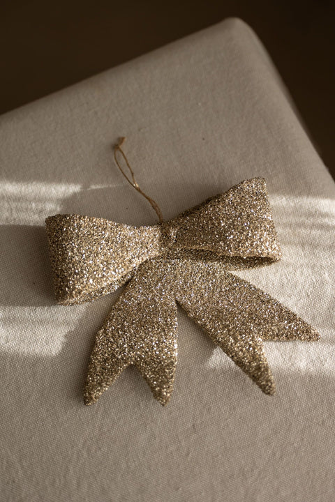 Juletrepynt - Glass Glitter Bow Gold