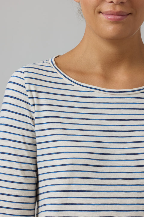 Genser - Stripe Open Neck Tee Stone