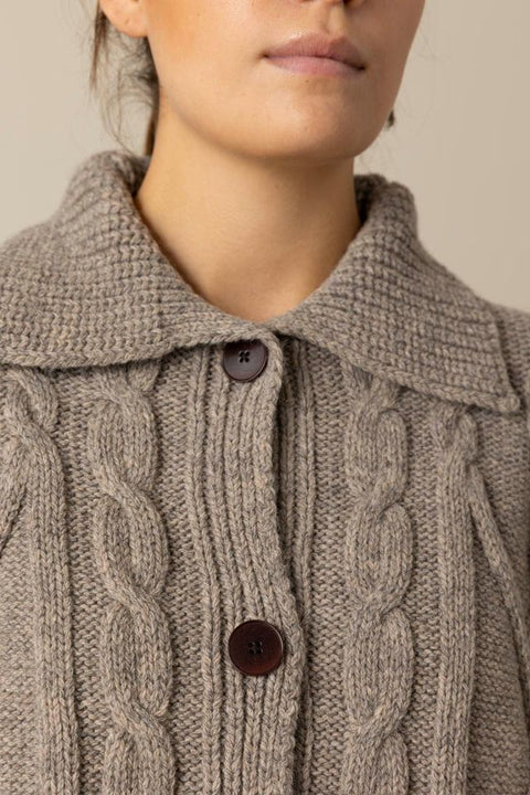 Cardigan - Collared Cable Stone