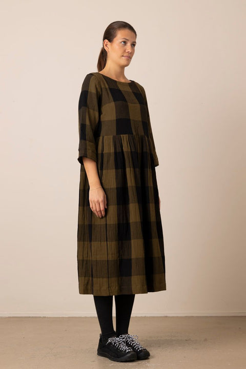 Kjole - Freya Crinkle Cotton Olive/Black