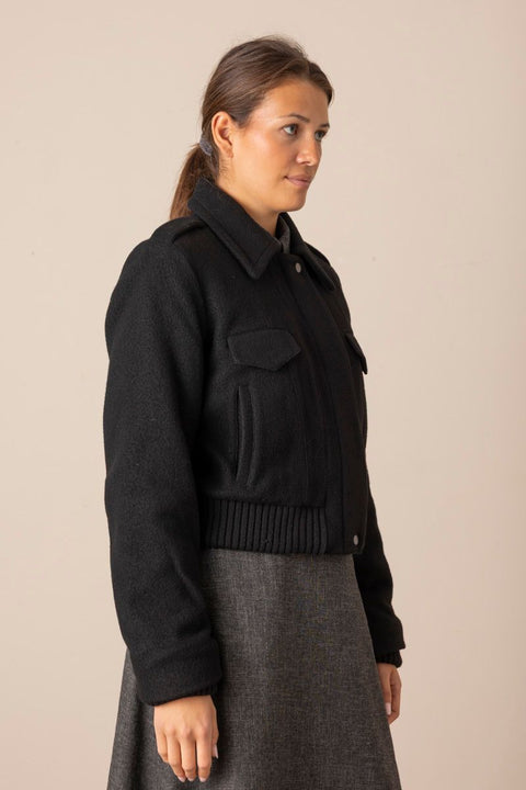 Jakke - Cropped Wool Blend Black