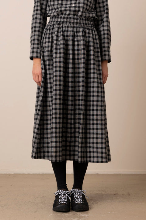 Skjørt - Binding Check Gathered Skirt Black/Ecru