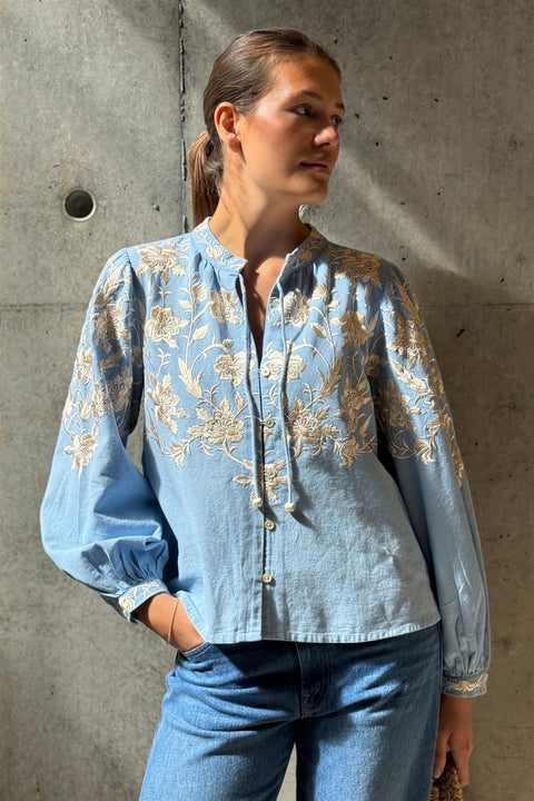 Skjorte - Alina Lace L/SLV Shirt Blue