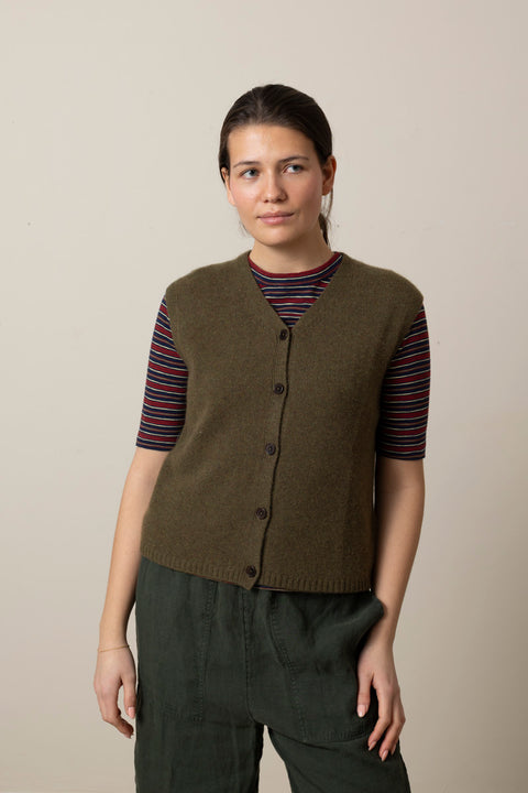 Vest - V-Neck Wool Cashmere Tank Olive Melange