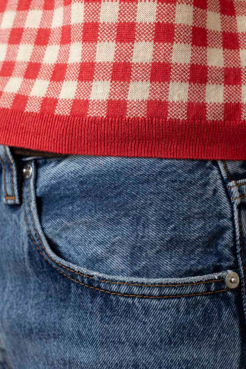 T-skjorte - Gingham Shrunken Polo Scarlet/Mist