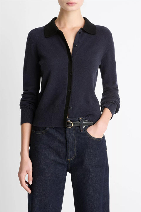 Cardigan - Cash Blend Contrast Collared Cardi