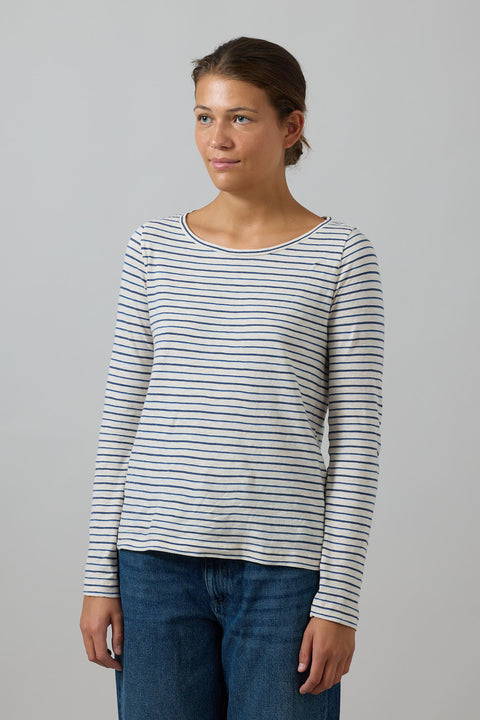 Genser - Stripe Open Neck Tee Stone