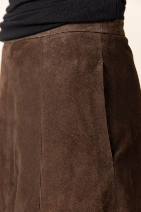 Skjørt - Mid Rise Flared Suede Deep Espresso