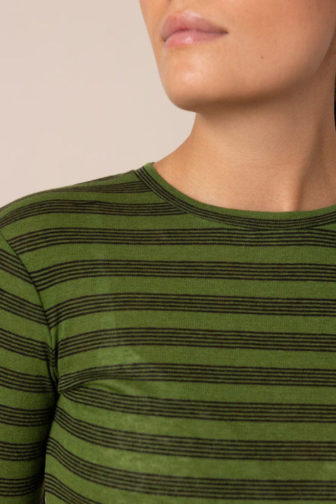 Genser - Agnes Stripe Lyocell Tee Peridot Green/Black