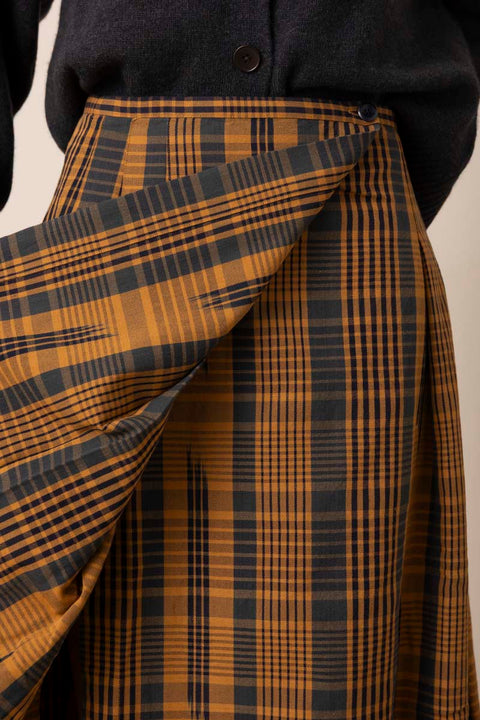 Skjørt - Space Dyed Check Wrap Skirt Golden Brown