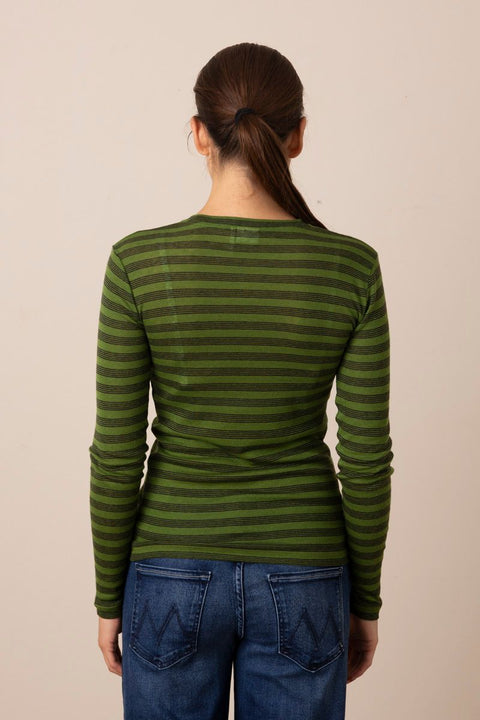 Genser - Agnes Stripe Lyocell Tee Peridot Green/Black