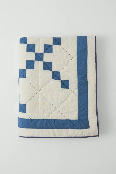 Pledd - Lattice Patchwork Quilt Ecru/Aegean Blue