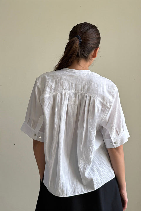 Skjorte - A-line S/S Gathered Shirt Optic White