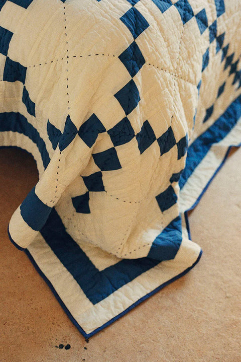 Pledd - Lattice Patchwork Quilt Ecru/Aegean Blue