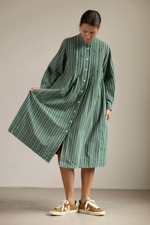 Kjole - Pintuck Sleepy Stripe Forest Green