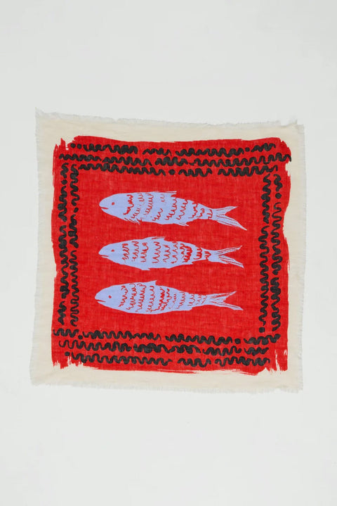 Skjerf - Market Fish Linen Bandana Poppy