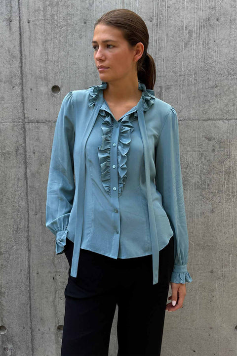 Bluse - Catroux LS Silk Blouse Heron