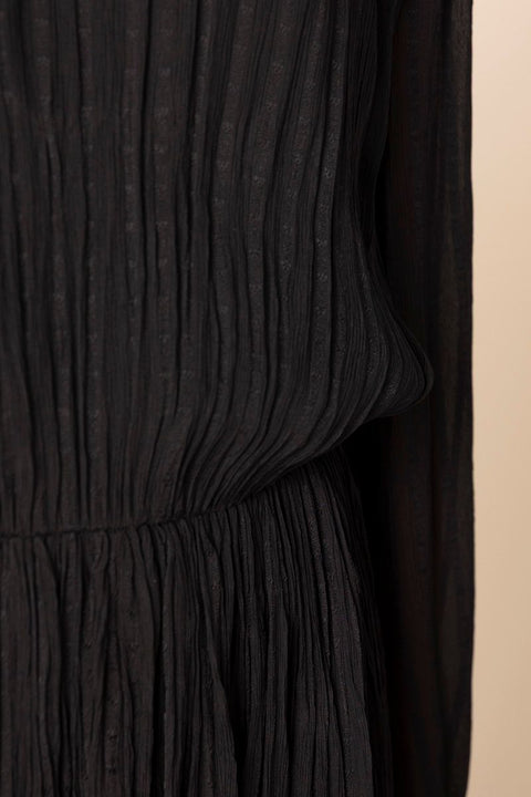 Kjole - Crinkle Stripe Mock NK L/S Black