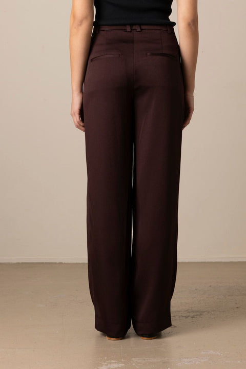 Bukse - Mid-Rise Wide Leg Pleated Dark Fig