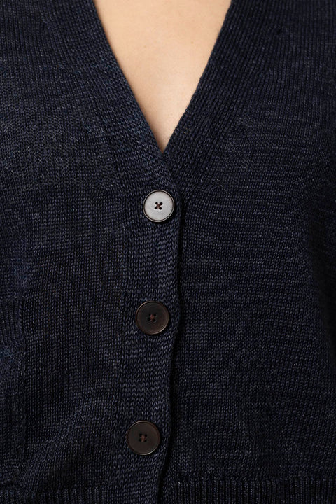 Cardigan - Wool Linen Patch Pocket Dark Navy