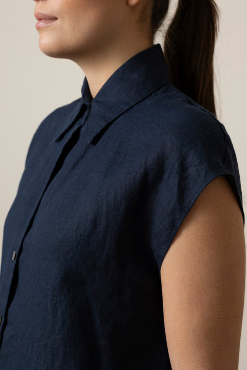 Bluse - Cap SLV Button Down Coastal Blue