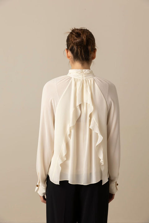 Bluse - Gathered Draped Neck Blouse