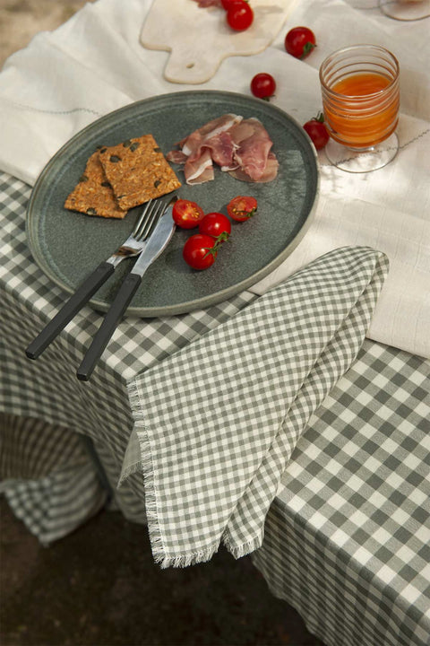 Serviett - Fringes Grey Small Gingham