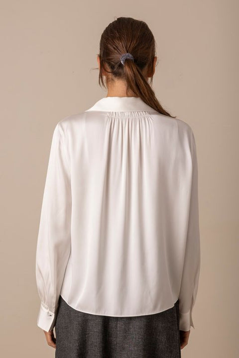 Bluse - Placed Smocked L/S Blouse Off-White