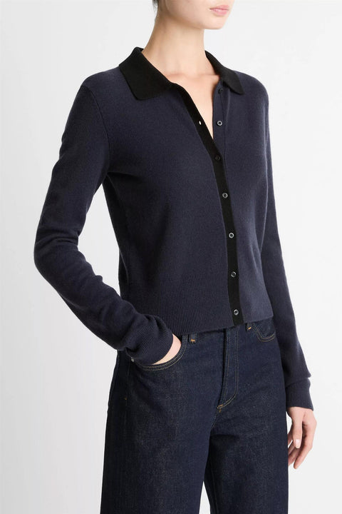 Cardigan - Cash Blend Contrast Collared Cardi