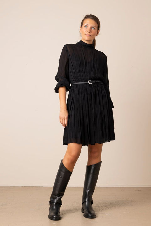 Kjole - Crinkle Stripe Mock NK L/S Black