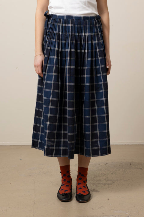Skjørt - Market Check Pleated Skirt Denim Blue