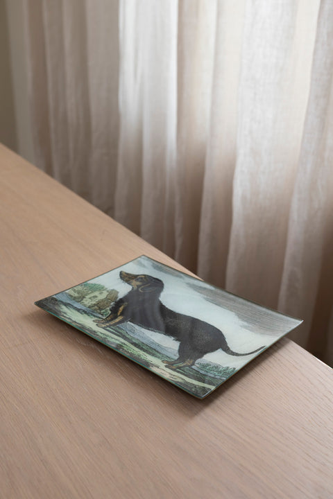 Glassfat - Decoupage Dachshund Black