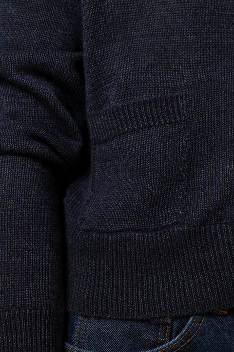 Cardigan - Wool Linen Patch Pocket Dark Navy