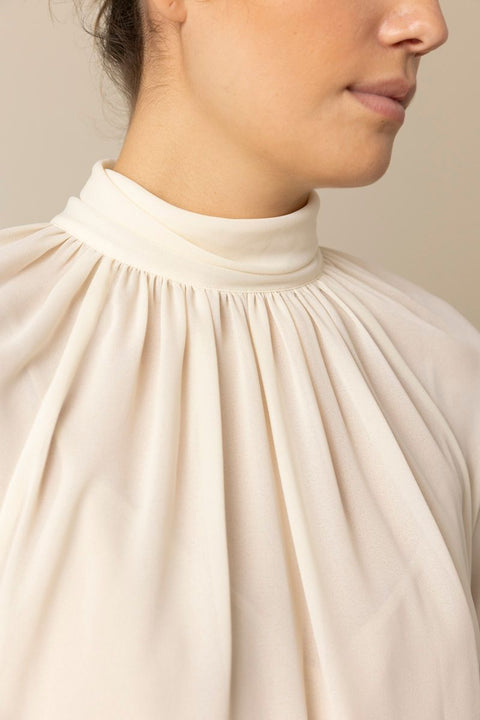 Bluse - Gathered Draped Neck Blouse