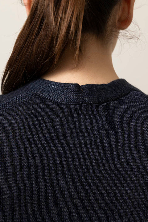 Cardigan - Wool Linen Patch Pocket Dark Navy