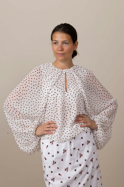 Bluse - Dancing Dots Blouse Small Bordeaux Dot