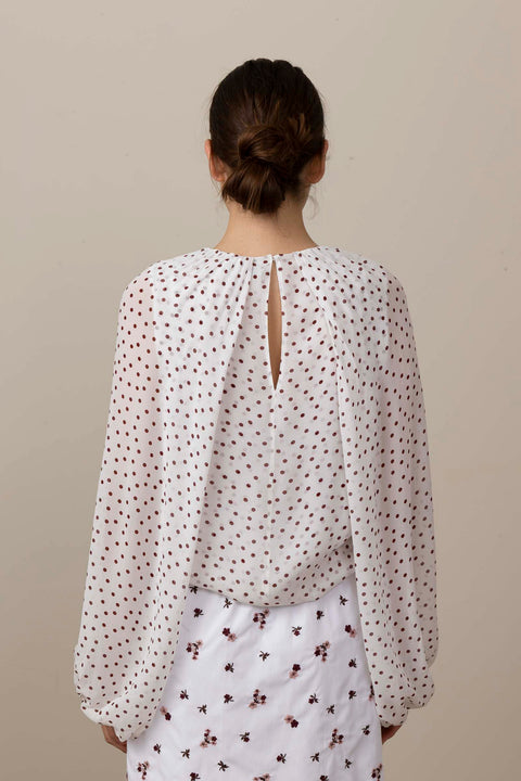 Bluse - Dancing Dots Blouse Small Bordeaux Dot