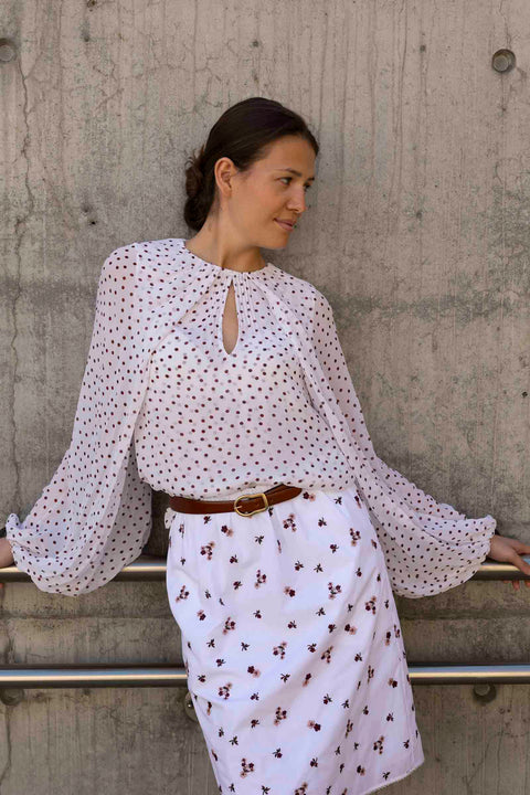 Bluse - Dancing Dots Blouse Small Bordeaux Dot
