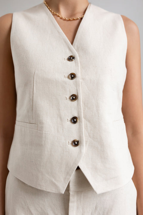 Vest - Linen Waistcoat Natural Linen