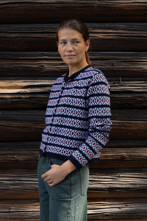 Cardigan - The Cashmere Cardigan Navy Fairisle