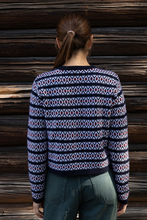 Cardigan - The Cashmere Cardigan Navy Fairisle