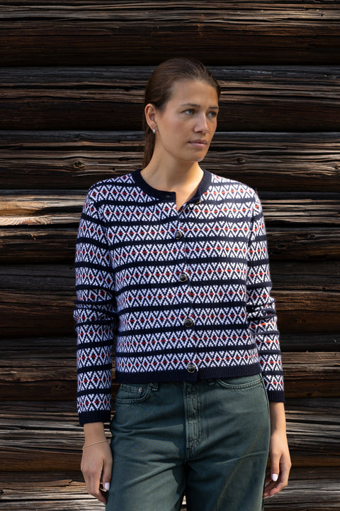 Cardigan - The Cashmere Cardigan Navy Fairisle