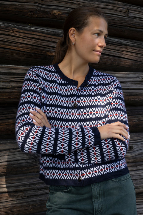 Cardigan - The Cashmere Cardigan Navy Fairisle