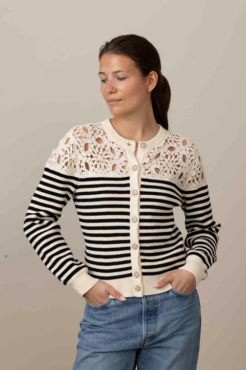 Cardigan - The Coastal Stripe Cardigan Cream