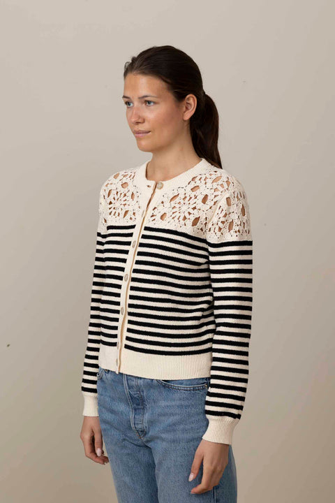 Cardigan - The Coastal Stripe Cardigan Cream