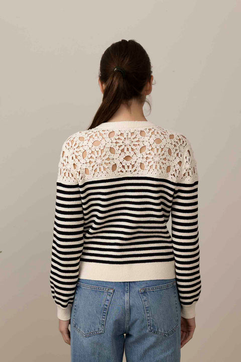 Cardigan - The Coastal Stripe Cardigan Cream
