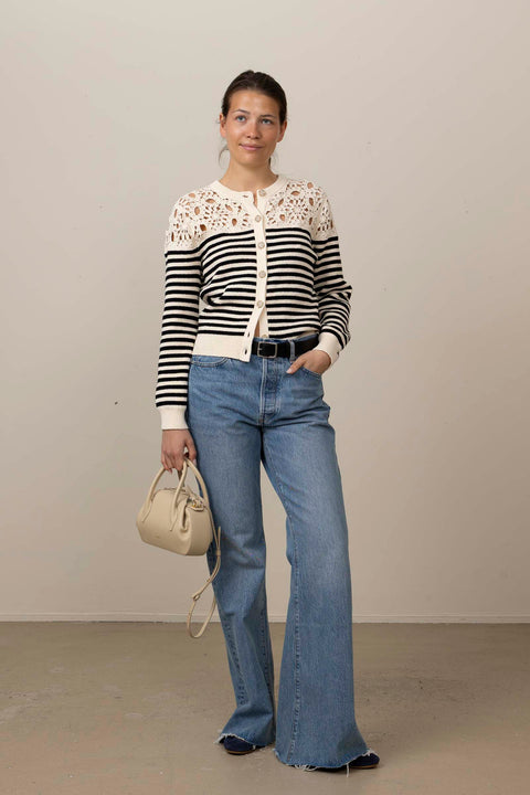 Cardigan - The Coastal Stripe Cardigan Cream